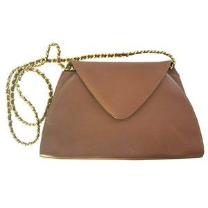 Vintage INC Purse Chain Link Strap Genuine Leather Uruguay Bag Tan Brown Camel